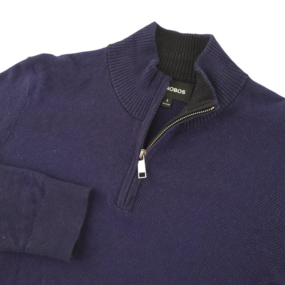 Bonobos Sweater Mens S Blue Cotton Cashmere 1/4 Zip Mock Neck Knit Pullover